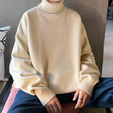 HEARUJOY - Men's Turtleneck Sweater Autumn Men's Warm Knitted Sweater Solid Color Harajuku Korean Style High Neck Oversized Male Brand