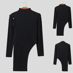 HEARUJOY - Everyday Casual Men Long Sleeve T Shirt Irregular Turtleneck Casual Off Shoulder Top Fall Clothing Regular Length
