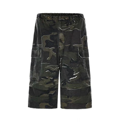 Hearujoy American Style Washed Camouflage Loose Men's Cargo Shorts Street Niche Workwear Pocket Design Male Trousers 24E1035