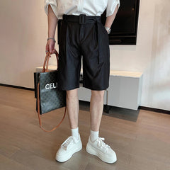 Hearujoy Trendy Men's Shorts Lace-up Solid Color Male Bottoms Pocket 2024 Summer Loose Temperament Knee-length 9C6440