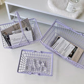 YICKYUE - Vintage Metal Storage Basket Organizer Mini Shopping Basket Table Decorative Kawaii Purple Remotes Dolls Display Storage Box Set