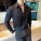 HEARUJOY - Spring Summer Men Smart Casual Black Shirts Fashion Men High Quality Striped Shirts Male Formal Party Wedding Blouse