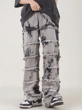 Hearujoy Striped Tassel Frayed Straight Baggy Jeans Hip Hop Black Tie-dye Pants Harajuku Male Female Streetwear Casual Denim Trousers