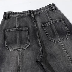 Hearujoy Vintage Washed Mens Denim Trousers High Street Distressed Baggy Jeans Unisex Straight Loose Casual Cargo Pants Oversized