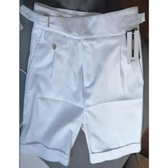HEARUJOY - Fashion Summer Men British Style Naples Suit Shorts Smart Casual Paris Waist Buckle Button Knee Length Pants Shorts Streetwear