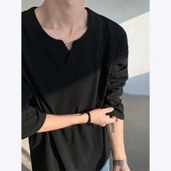 HEARUJOY - Spring Long Sleeved T-shirt Men Fashion V-neck Pullover T Shirt Men Streetwear Korean Loose Pullover T Shirt Mens Top M-3XL