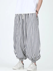 HEARUJOY - Men Casual Harem Pants Man Stripe Loose Jogging Pants Male Streetwear Cotton Linen Trousers Man Harajuku Wide Leg Pants