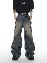 Hearujoy Wide Leg Jeans Pants Men Streetwear Baggy Distressed Denim Trousers Male Oversize Hollow Out Casual Korean Hip Hop