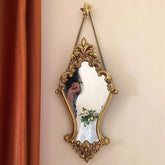 YICKYUE - Vintage Carved Beauty Mirror Light Luxury Wall Mounted Mirror Room Makeup Mirror Wall Decoration Home Decoration Crafts