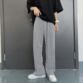 Hearujoy Summer Pleated Pants Men Fashion Casual Plaid Pants Men Streetwear Korean Loose Straight Ice Silk Pants Mens Plus Size Trousers