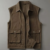YICKYUE - Vintage Dark Brown Vest Coat Men Spring Autumn Outdoor Fishing Tank Top Casual Large Pocket Cargo Sleeveless Jacket Waistcoat