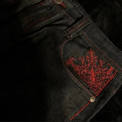 Hearujoy Dark Black Cross Gothic embroidery Red Pattern y2k High Waist Jeans men clothing 2000s American Retro Street Popular Casual Pant
