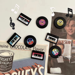 YICKYUE - 4-6pcs Personalized and Fun Cassette Record Disc Tape Music Note Refrigerator Magnets Creative Fridge Photo Message Magnet
