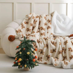 YICKYUE - Cartoon Bear Flannel Blanket Ball Decoration Double-Layer Thickened Fleece Warm Children Single Double Bed Blanket Sofa Throw