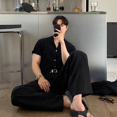 HEARUJOY - New Japanese Retro Men Casual Pants Luxury Draped Wide Leg Leisure Solid Color Straight Trousers High Quality Elegant Sweatpants