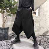 Hearujoy Mens Dark Style Casual Irregular Cropped Pants 2024 New Genderless Trendy Personalized Solid Color Loose Wide Leg Pants Unisex