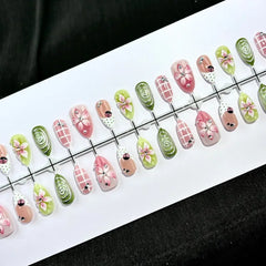 YICKYUE - 24pcs 3D French Carved Flowers Press on Nails Handmade False Nails for Women&Girls High Quality Summer New Nail Tips 네일팁