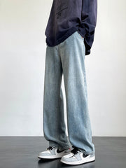 HEARUJOY - Spring Summer Men's Jeans Korean Fashion Black Blue Wide Leg Denim Pants Loose Straight Jean Trousers