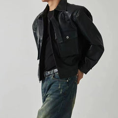 HEARUJOY - Shoulder Pad Design Jacket For Men Spring Autumn Fashion Slim Fit Biker Leather Coats Motorcycle PU Leather Jackets Streetwear