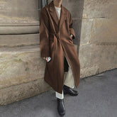 Hearujoy Mens Autumn Winter Mid-Length Thick Woolen Coat Essential Retro Elegant Korean Trendy Loose Strappy Windbreaker Woolen Coat
