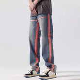 Hearujoy Autumn Fashion Contrast Color Trend Striped Pants Men Hip Hop Y2k Jeans American High Street Loose Straight Casual Trousers