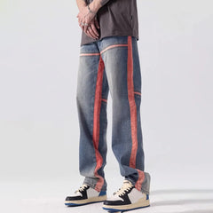 Hearujoy Autumn Fashion Contrast Color Trend Striped Pants Men Hip Hop Y2k Jeans American High Street Loose Straight Casual Trousers