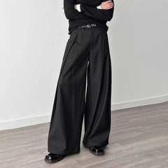 HEARUJOY - Mens Trousers Pleated Plain Casual Suit Pants Streetwear Fashion Daily Loose Versatile Wide-Leg Pants Men'S Clothing 2025 New