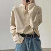 HEARUJOY - Mens T-Shirt Side Placket Casual T-Shirt Autumn Streetwear Personality Niche Versatile Long-Sleeved Top Men'S Clothing