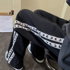 Hearujoy Spring And Summer New Trendy American Solid Color Striped Trousers Loose Casual Sports Large Size Straight Pants For Men S-3XL