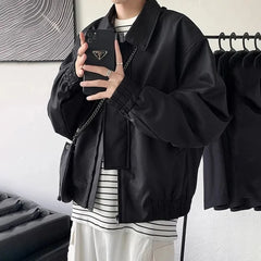 Hearujoy Korean Fashion Solid Color Y2k Jacket Men Autumn And Winter High-End Trend Short Shoulder Pad American High Street Pilot Jacket