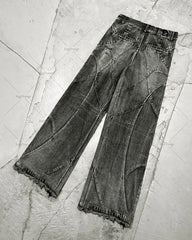 Hearujoy Y2K Harajuku Gray Spliced Washed Jeans Men's Gothic Style Street Trend Clothing Retro Loose Wide Leg Pants Autumn Baggy Jeans