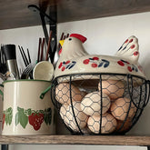 YICKYUE - 1pc Farmhouse Hen-Shaped Ceramic Egg Baske -Ceramic Egg Holder with Lid,Rustic Kitchen Organizer for Fruits/Veggies