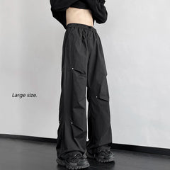 Hearujoy 2024 Spring Straight Casual Pants For Men Wide Leg Solid Color Cargo Pants Elastic Waist Harajuku Men's Pants