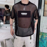 Hearujoy Summer Korean Version Of The Trendy Grid Hollow Printing Short-Sleeved Trendy Men's Fashion All-match Personality Half-Sleeves