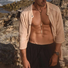 HEARUJOY - Vintage Men's Shirt Cotton Linen Pleated Loose Long Sleeve Men Shirts Summer Harajuku Male Fashion Shirt Streetwear