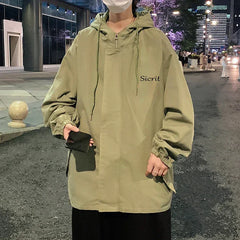 HEARUJOY - Men's Oversized Jackets Cotton With Hat Man Letter Print Coat Casual Wear Autumn 5XL Safari Style Jacket For Men Outerwear