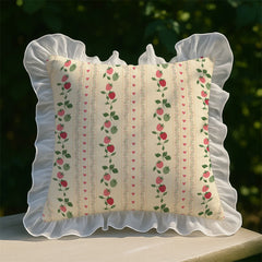 YICKYUE - Sweet Retro Pillow Cartoon Small Strawberry Print Lace Wash Cotton Pillowcase Girly Sense Home Decorative Sofa Cushion Pillow