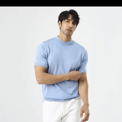 HEARUJOY - New Summer Men Knitted Short-sleeved T-shirt Slim Fit and Slim Solid Color Breathable Knitted Fabric Pullover