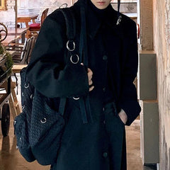 Hearujoy Black Double-Sided Woolen Coat For Men Medium Long Trendy Autumn Winter New Korean Version Retro Elegant Thickened Woolen Coat