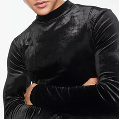 Hearujoy Mens Autumn Sexy Gold Velvet Turtleneck Long Sleeve T-Shirt Genderless Fashion Warm Tight Comfortable Solid Color Top Unisex
