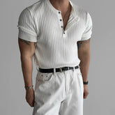 HEARUJOY - Summer Short Sleeved T-shirt Men Slim Fit Fashion Casual White T Shirt Men Streetwear Korean Black Button T Shirt Mens Top M-3XL