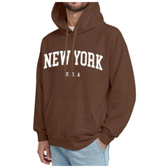 Men'S Loose Solid Color Fall Hooded Sweatshirt Men'S Letter Printed Loose Casual Long Sleeve Pullover Pattern Sudaderas Hombre