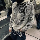 Hearujoy Y2k Clothes Spider Web Hollow Hole Design Trendy Men LGBT Streetwear Hooded Pullover Knit Top Sweater Mens Korean Fashion свитер