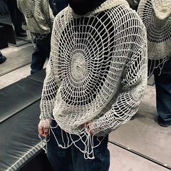 Hearujoy Y2k Clothes Spider Web Hollow Hole Design Trendy Men LGBT Streetwear Hooded Pullover Knit Top Sweater Mens Korean Fashion свитер