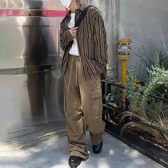 HEARUJOY - Spring and Autumn Fashion Loose Shirt Men's American Street Silhouette Retro College Style Handsome Y2K Long Sleeve Top Men