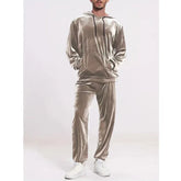 HEARUJOY - Spring Autumn New Men's Hoodies And Pants Velvet Suit Leisure Gold Velvet Two Piece Set Man Solid Tracksuit For Male Outfits