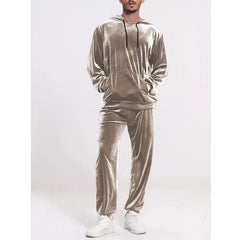HEARUJOY - Spring Autumn New Men's Hoodies And Pants Velvet Suit Leisure Gold Velvet Two Piece Set Man Solid Tracksuit For Male Outfits