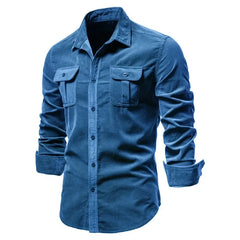 HEARUJOY - Men New Shirts Coats Shirt Coat Turn Down Collar Full Sleeve Button Single Breasted Slim Fit Casual Splice Regular Tops Autumn