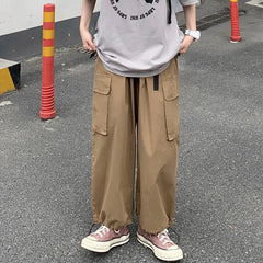 HEARUJOY - Summer Thin Work Pants Men's Trendy Casual Loose Cuffed Hong Kong Sle Cotton Youthful Energy Sle Straight Leg Pants