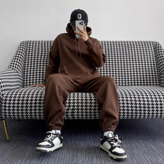 Hearujoy New Autumn Winter Gray Sweatshirt Set Simple High-end Street Loose Velvet Thickened Sweatshirt Sports Suit Men Women Aesthetic